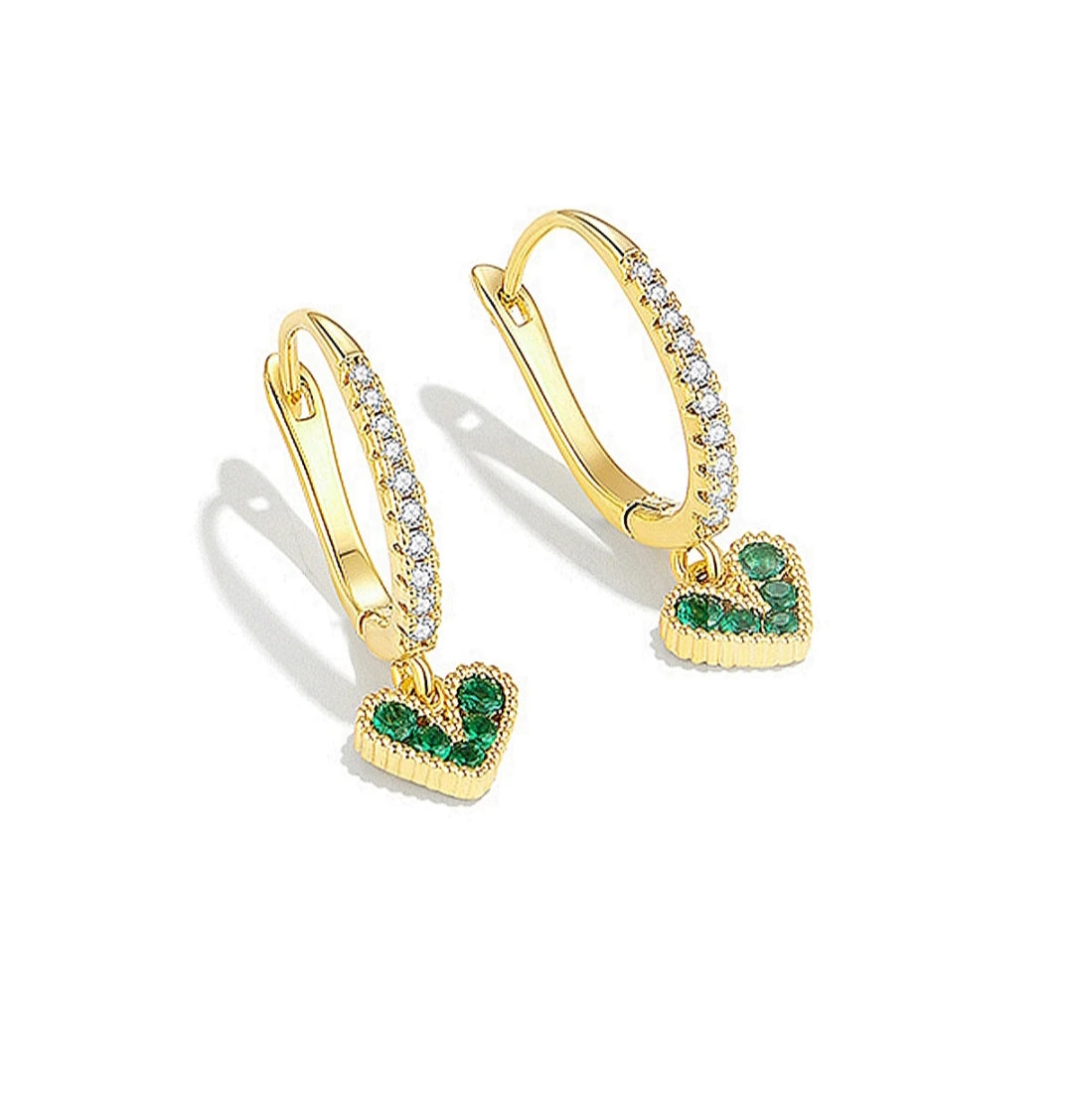 Marina Heart Drop Huggies - Green