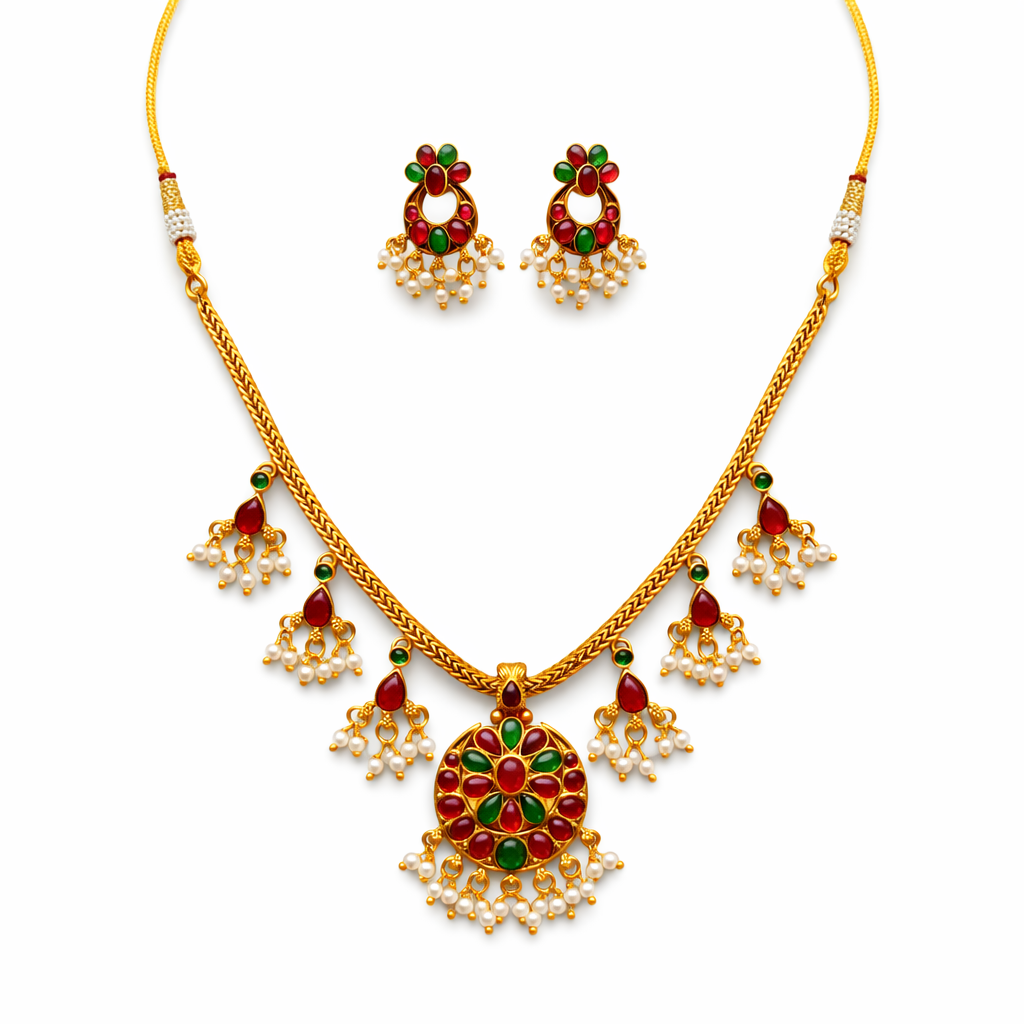 Isha – Temple Pearl Drop Necklace Set