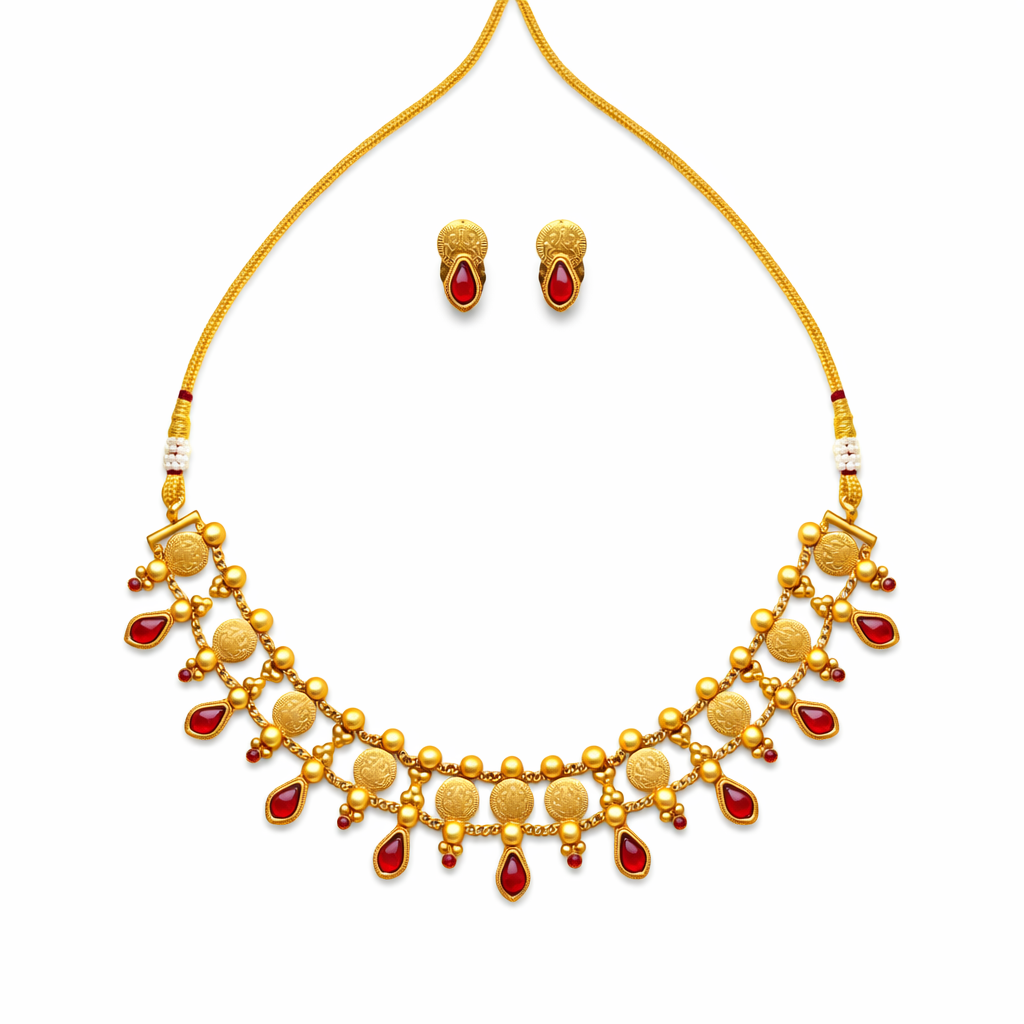 Meera – Ruby Drop Temple Necklace Set