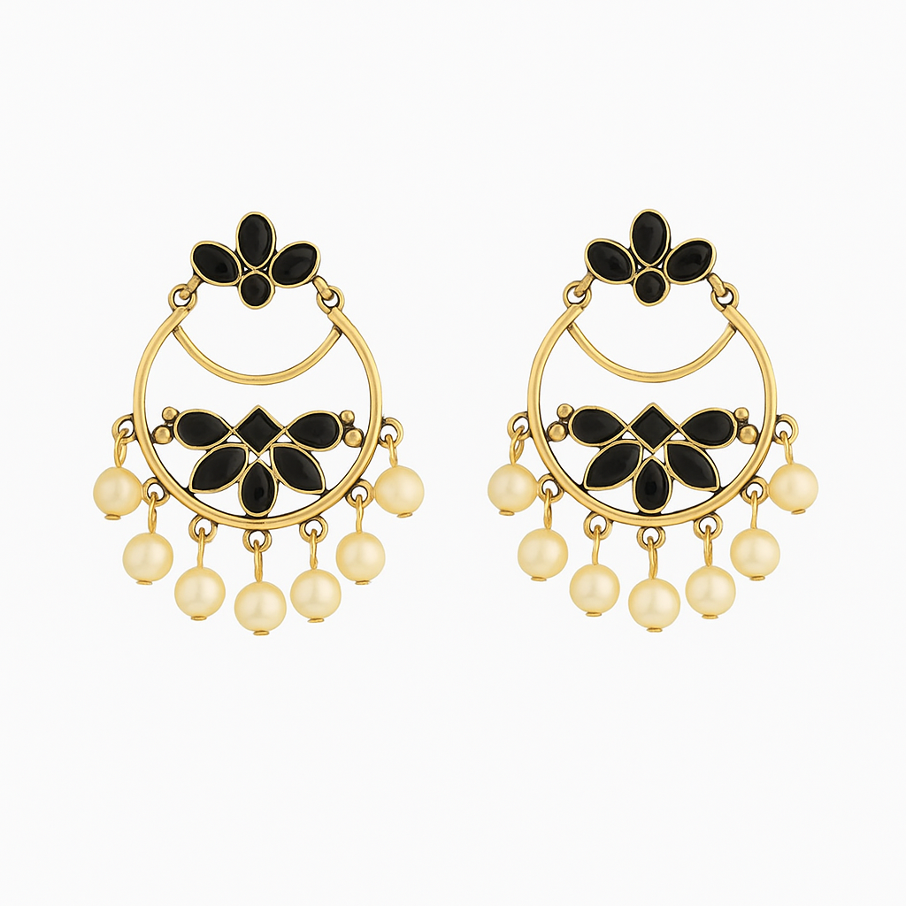 Black Floral Hoop Earrings