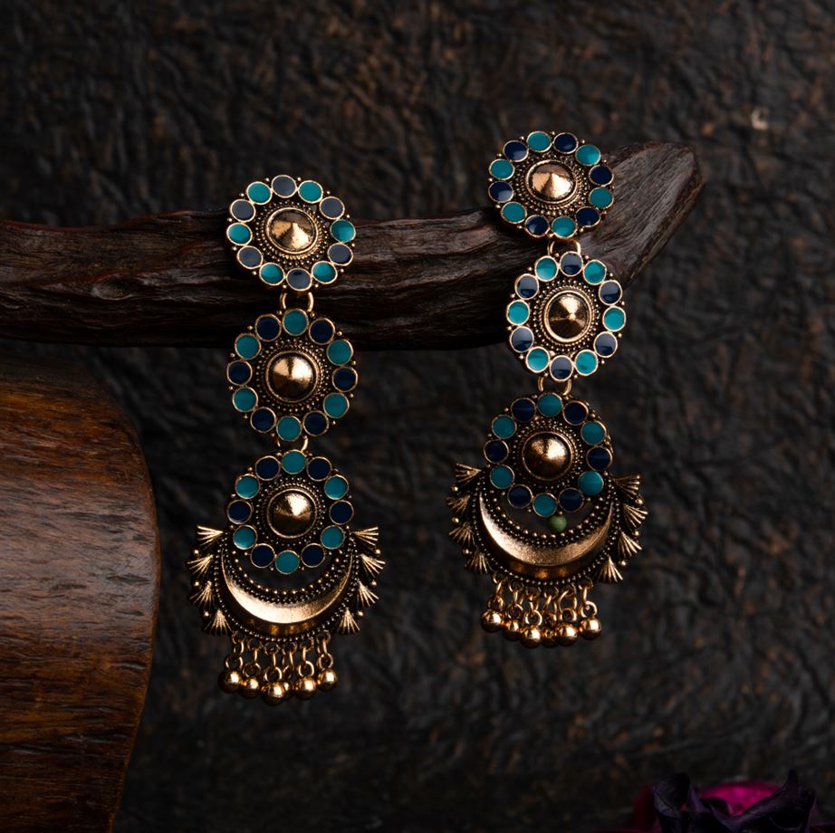 Blue Floral Statement Earrings