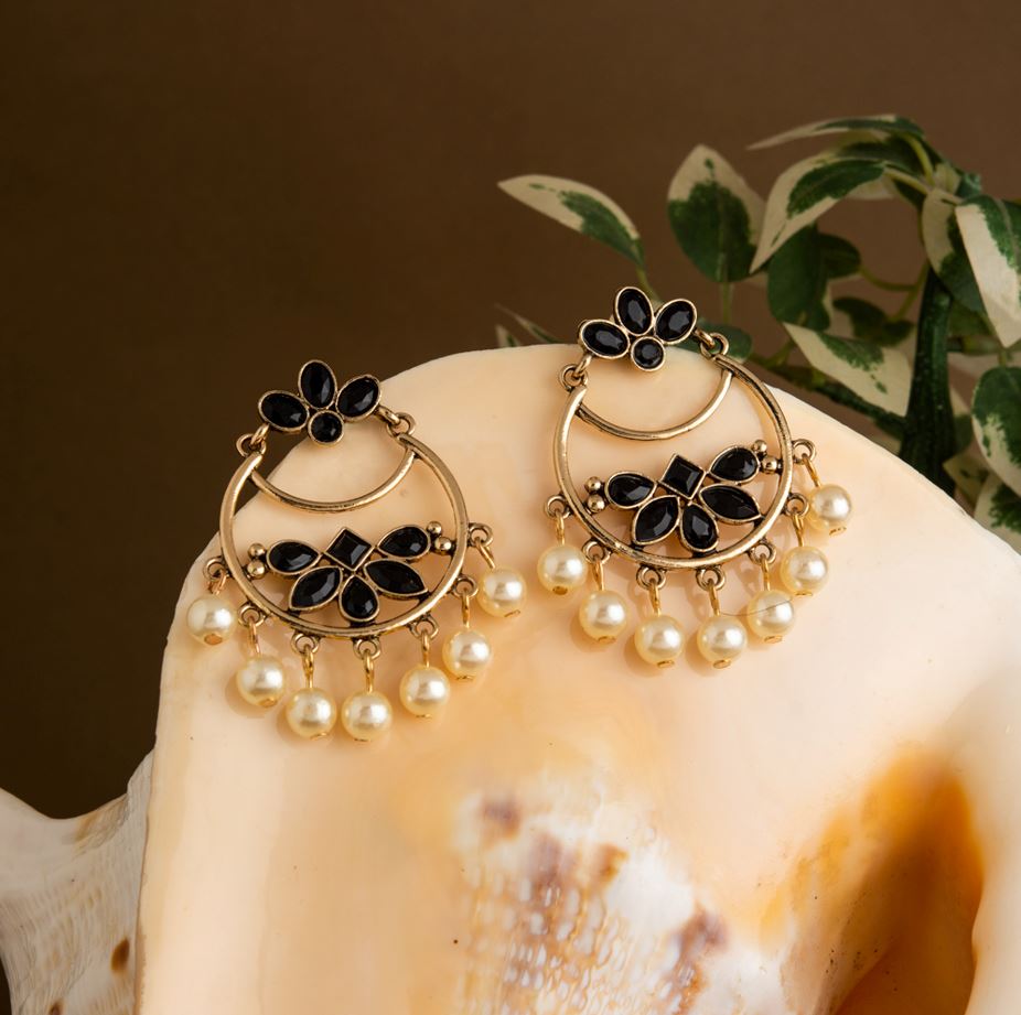 Black Floral Hoop Earrings