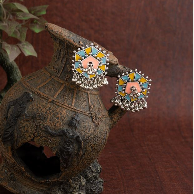 Hexagon Ghungroo Earrings - Peach