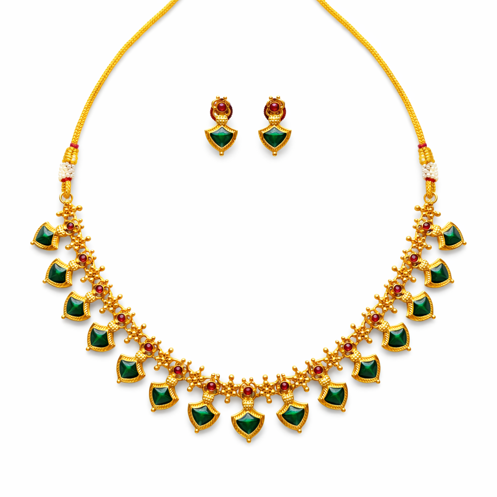 Kavya – Green Palakka Mala Necklace Set