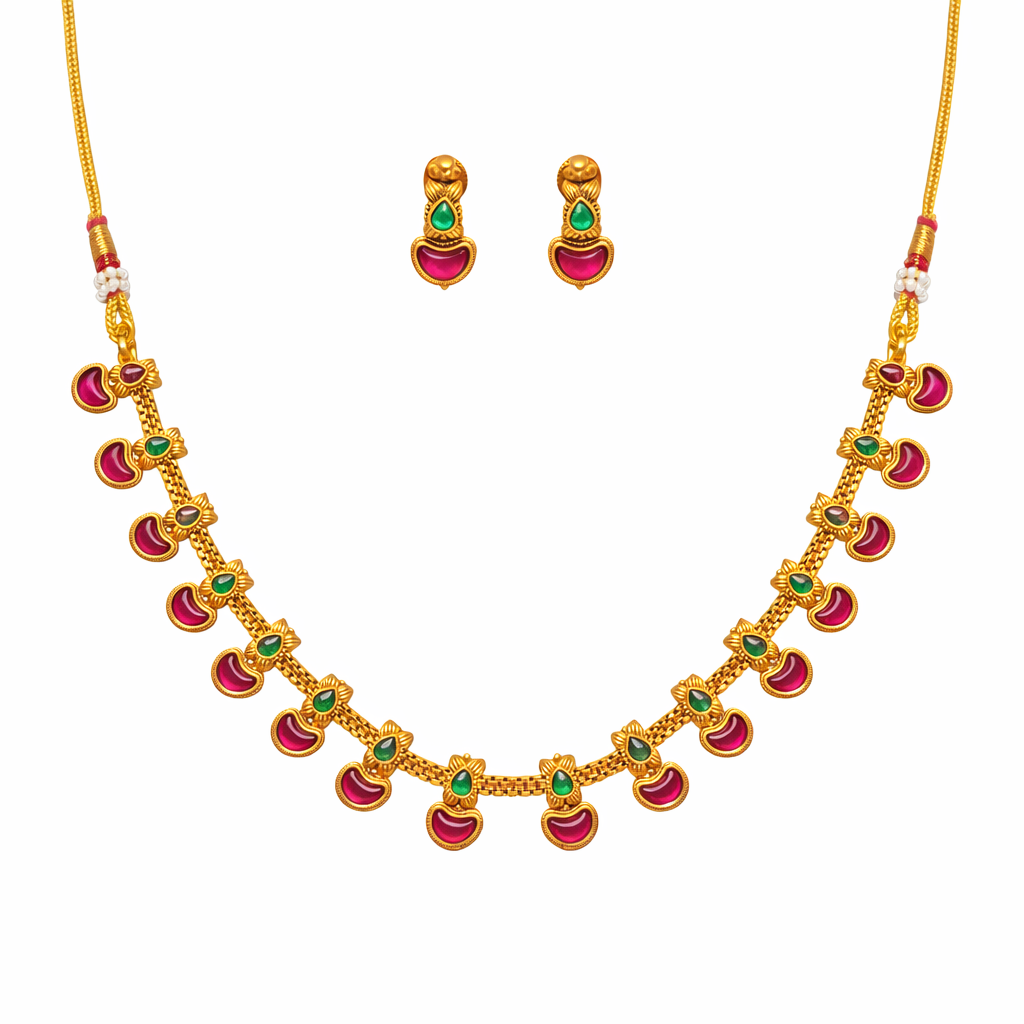 Diya – Red & Green Motif Necklace Set
