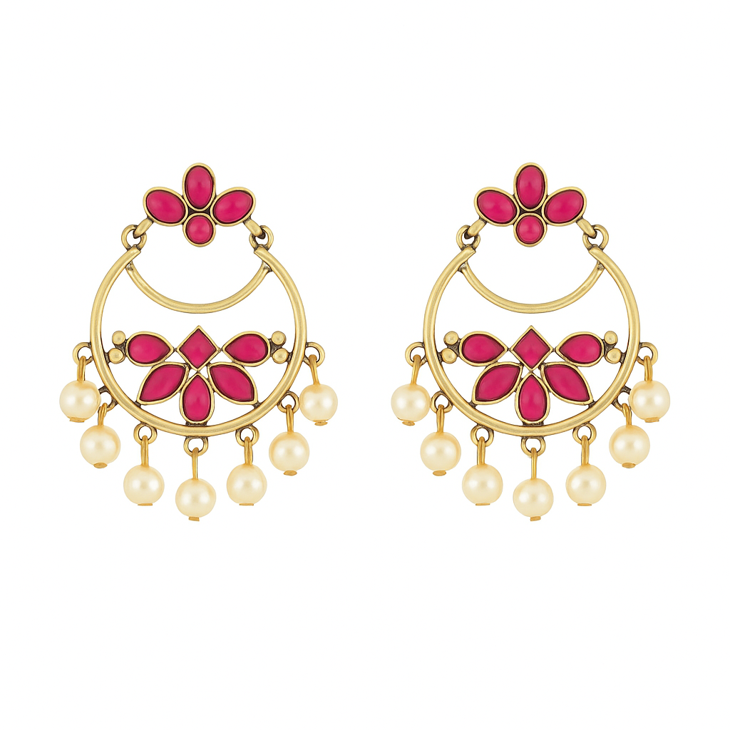 Pink Floral Hoop Earrings