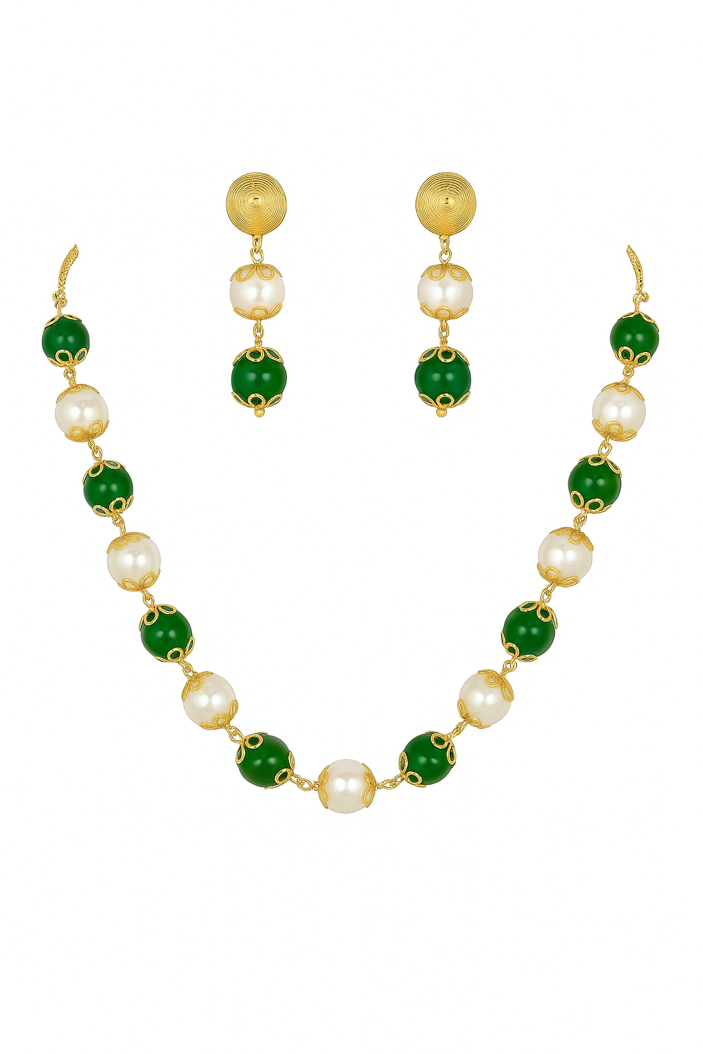 Naina - Royal Green Beaded Harmony Necklace Set
