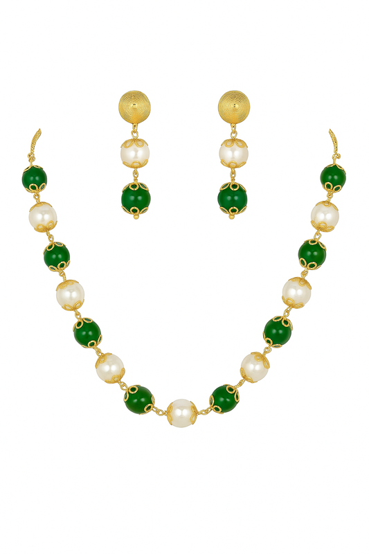 Naina - Royal Green Beaded Harmony Necklace Set