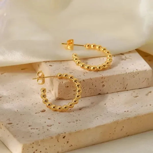 Gold Beaded Hoops