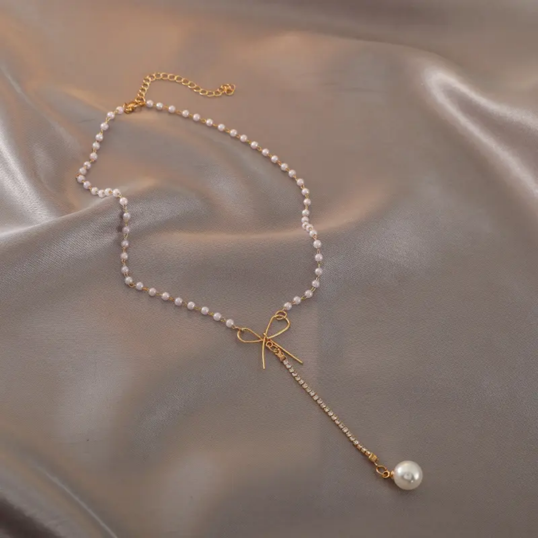 Serena Pearl Bow Lariat Necklace
