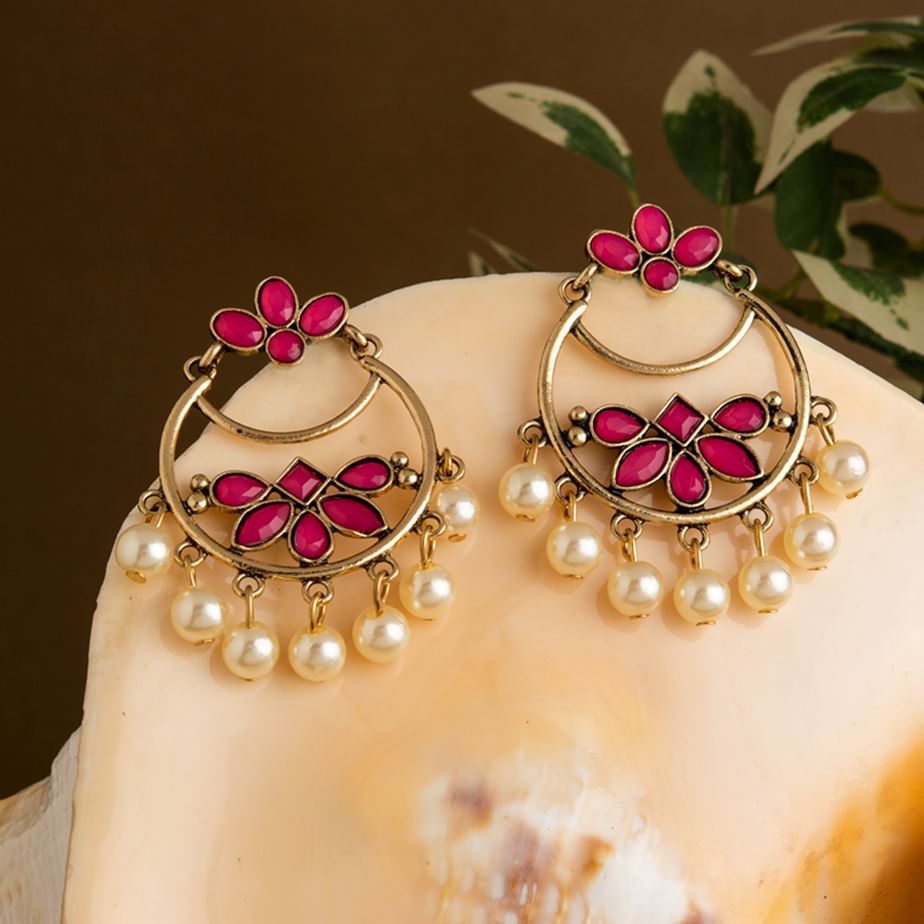 Pink Floral Hoop Earrings