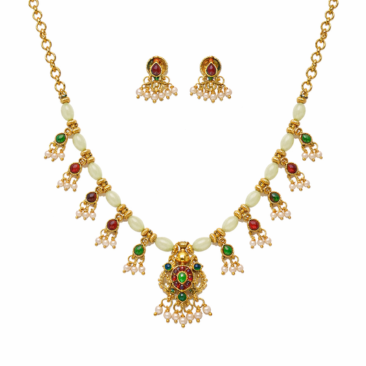 Vaishnavi – Pearl Navratna Bead Necklace Set