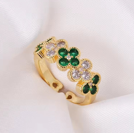 Emerald Floral Band Ring