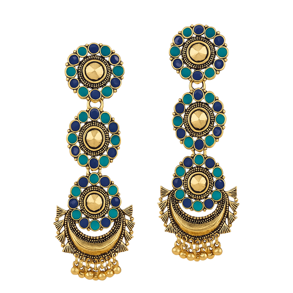 Blue Floral Statement Earrings