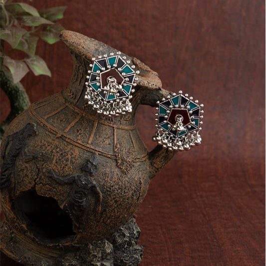 Hexagon Ghungroo Earrings - Brown