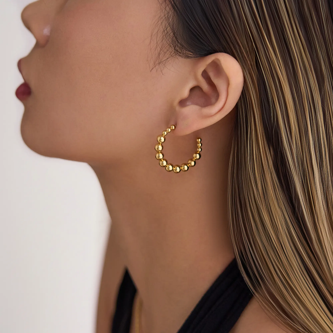Gold Beaded Hoops