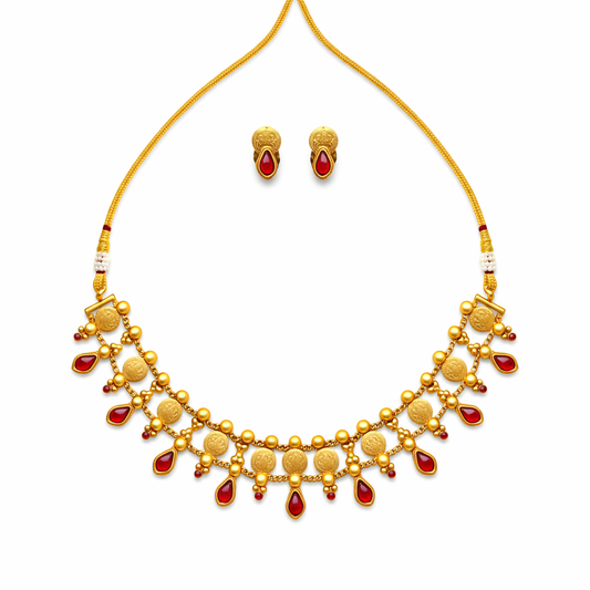 Meera – Ruby Drop Temple Necklace Set