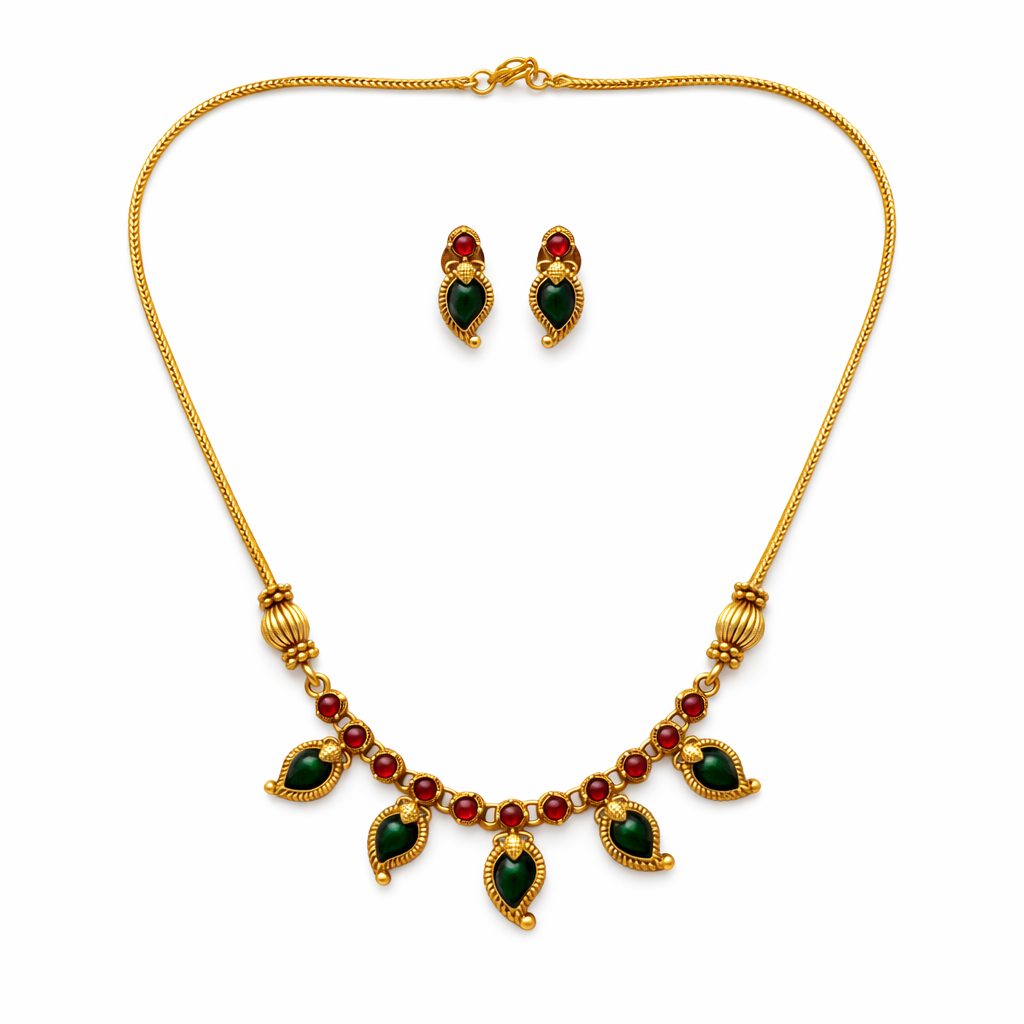 Vanya – Green Palakka Leaf Necklace Set