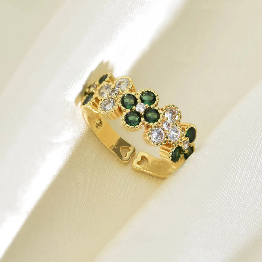Emerald Floral Band Ring