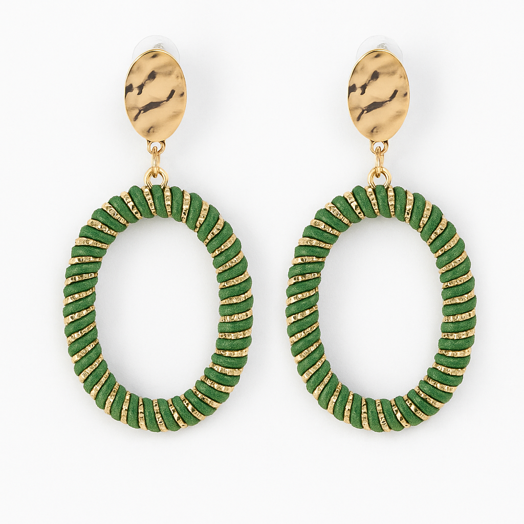 Green Thread Wrapped Oval Earrings
