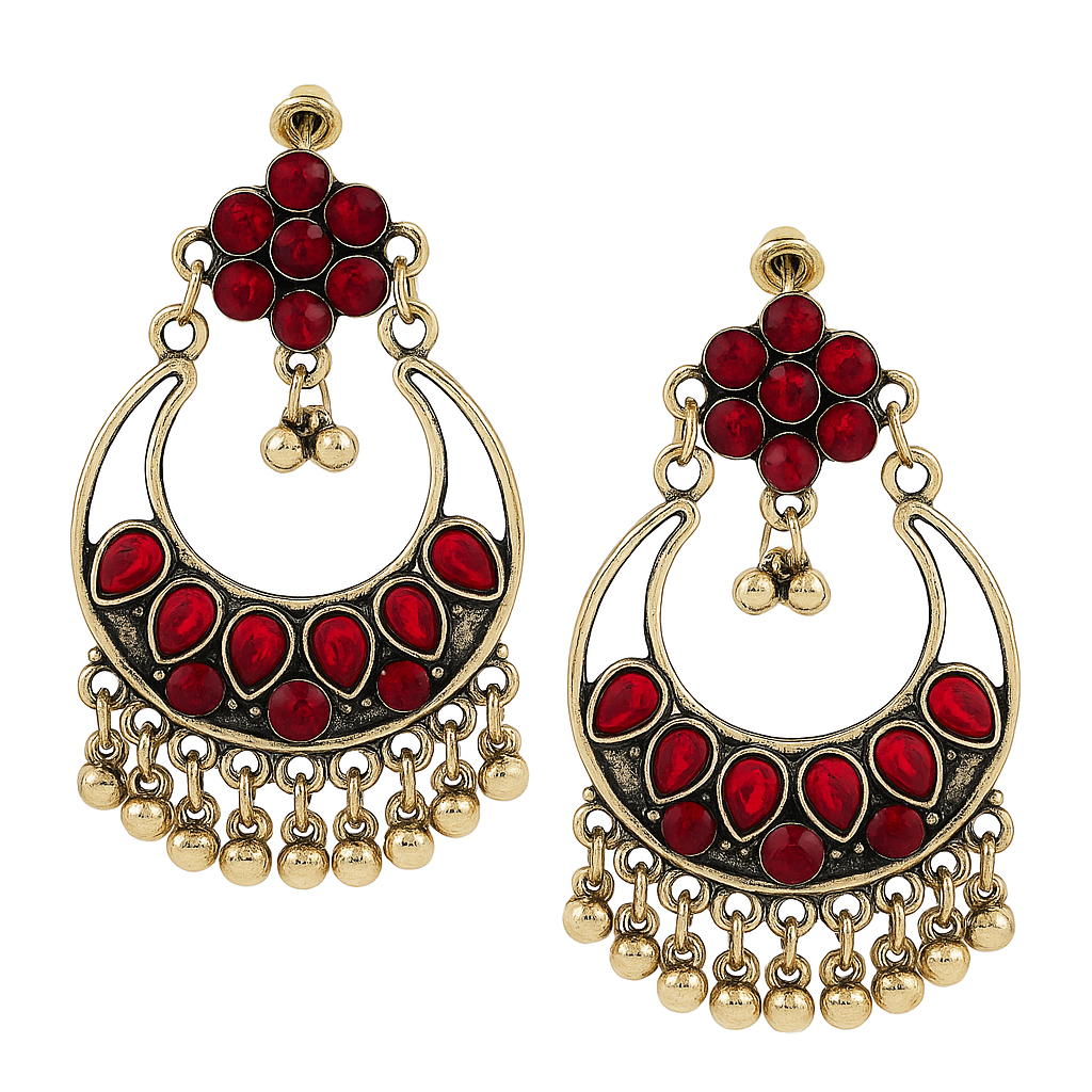 Red Crescent Hoop Earrings