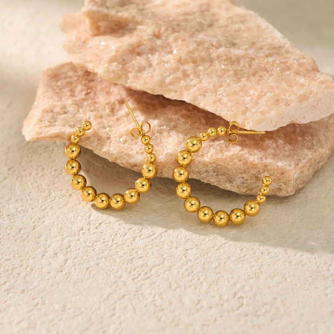 Gold Beaded Hoops