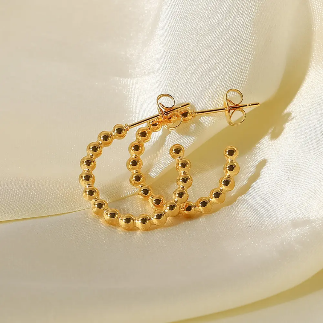 Gold Beaded Hoops
