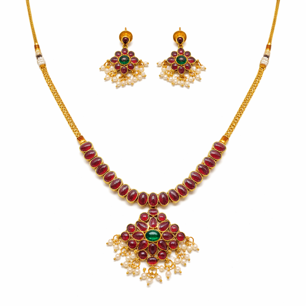 Ragini – Ruby Temple Pendant Necklace Set