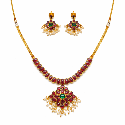 Ragini – Ruby Temple Pendant Necklace Set