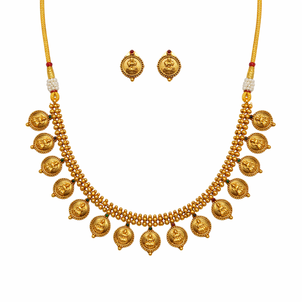 Shravani – Antique Coin Drop Mala Necklace Set