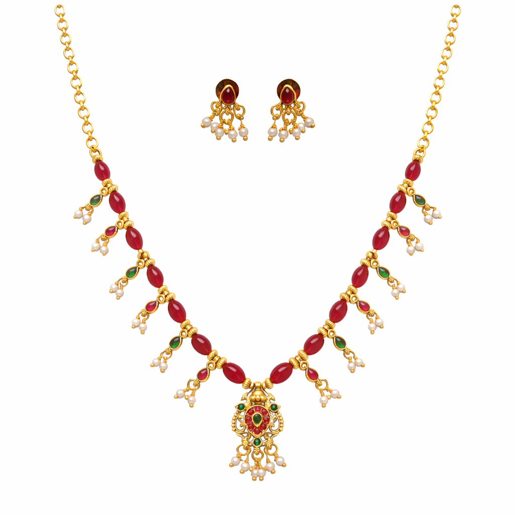 Vaishnavi – Pearl Navratna Bead Necklace Set