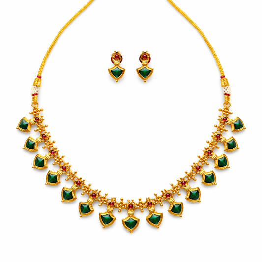 Kavya – Green Palakka Mala Necklace Set