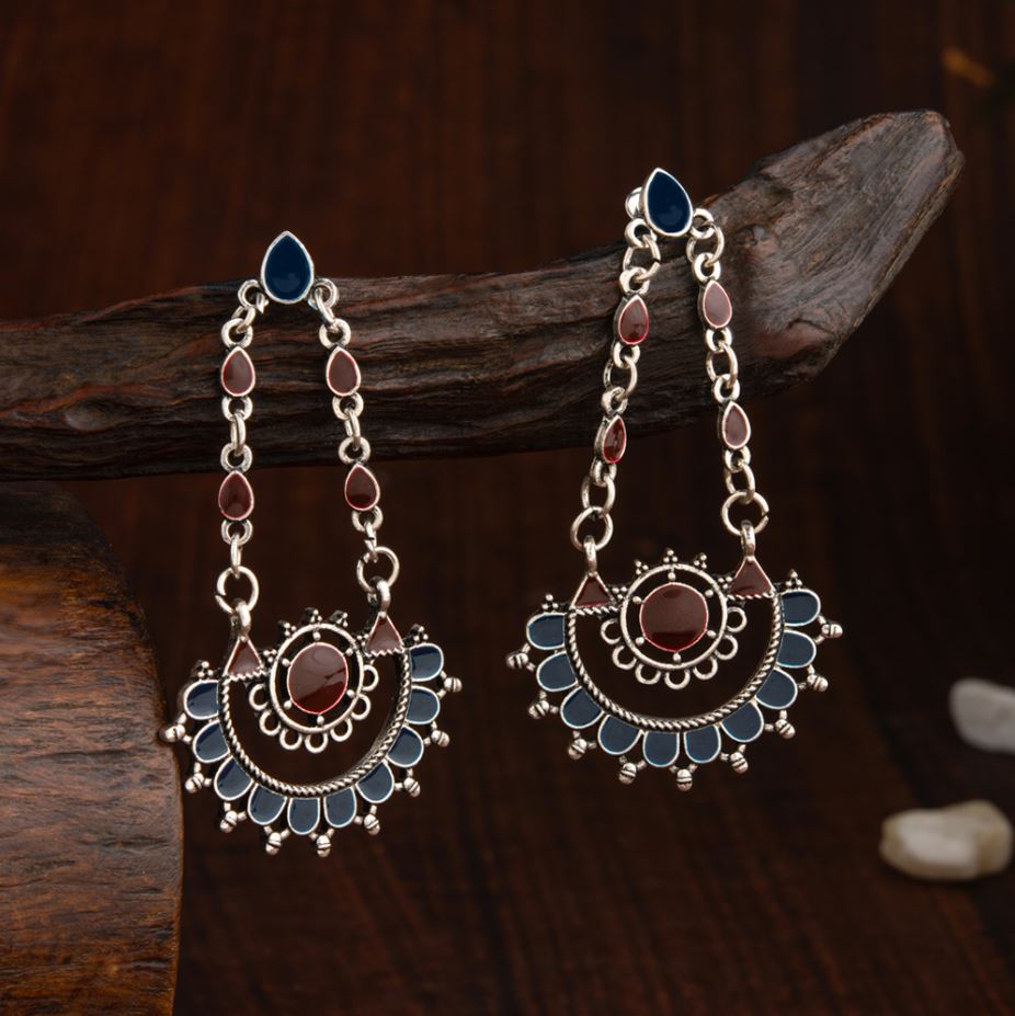 Blue Crescent Dangler Earrings