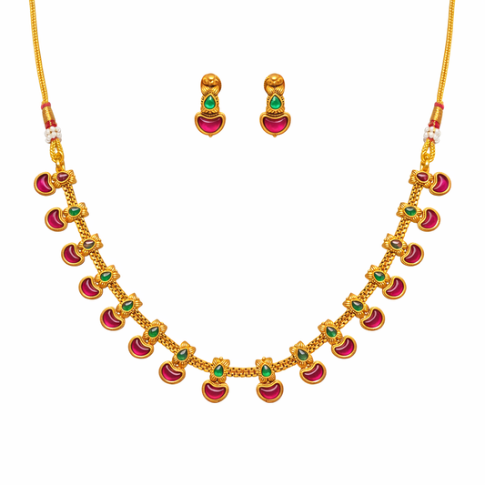 Diya – Red & Green Motif Necklace Set