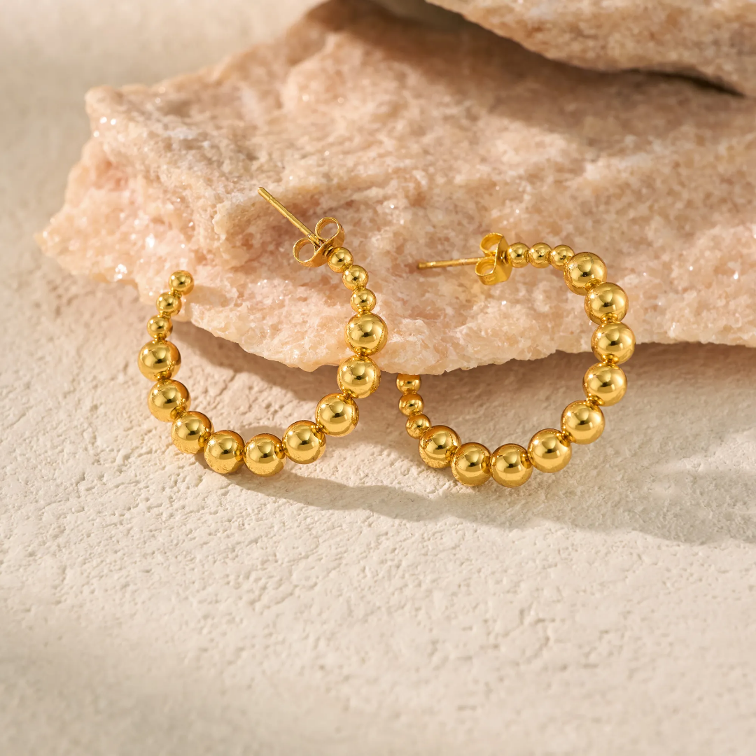 Gold Beaded Hoops