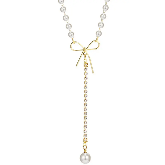 Serena Pearl Bow Lariat Necklace