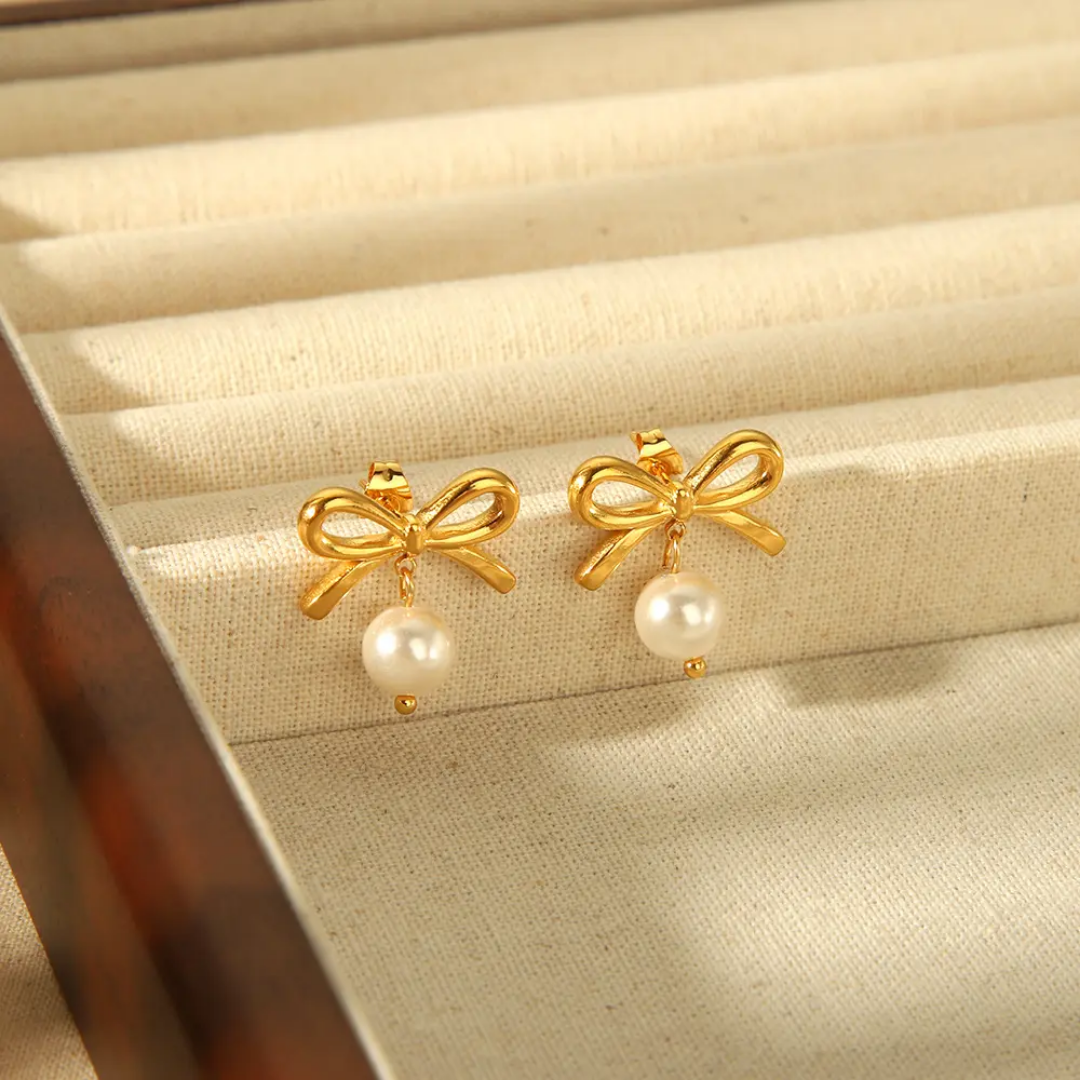 Madeline Bow Pearl Earrings