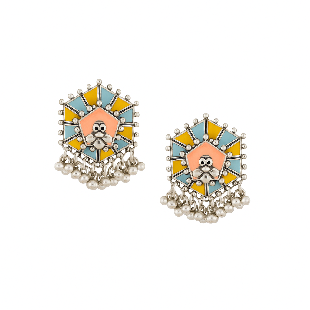 Hexagon Ghungroo Earrings - Peach