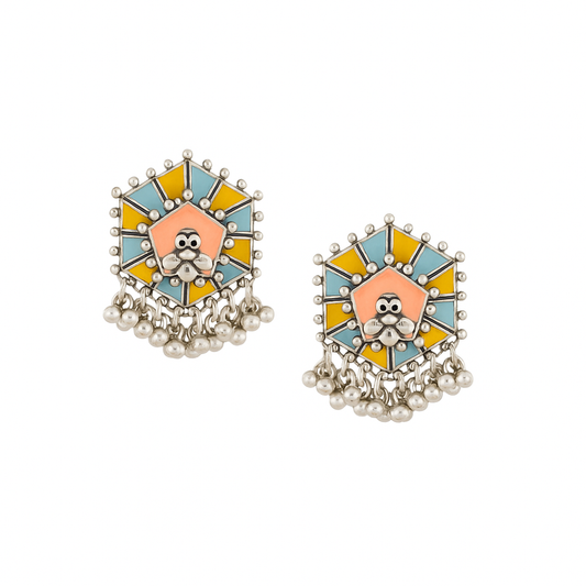 Hexagon Ghungroo Earrings - Peach